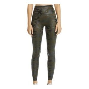 Spanx Faux Leather Green Camo Ankle Mid Rise Slimming Statement Indie Leggings